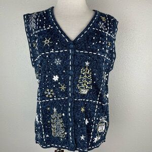 Reference Point Christmas Sleeveless Cardigan Sweater Size M EUC